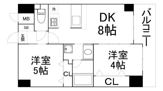 アーデンタワー本町イースト(2DK/15階)の間取り写真