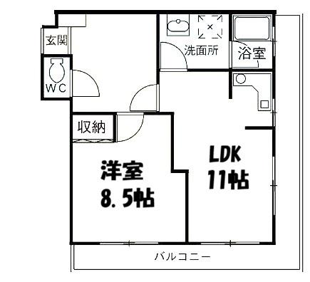 コスモス前原(1LDK/2階)の間取り写真
