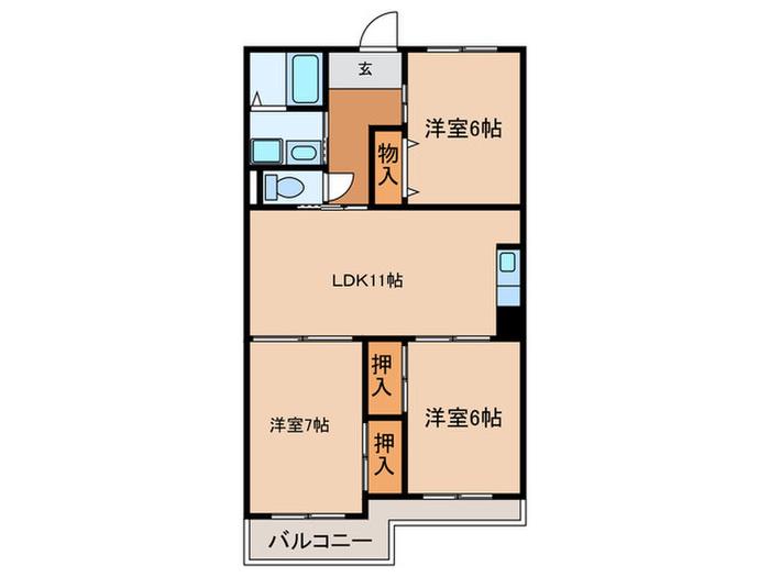 セシリオ原(3LDK/4階)の間取り写真