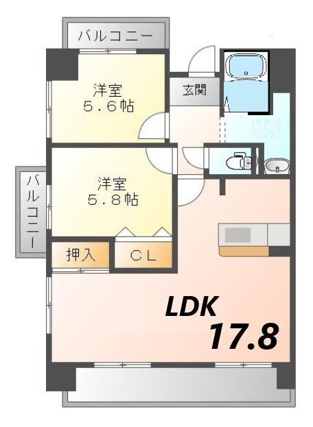 ベーセベージェ(2LDK/5階)の間取り写真