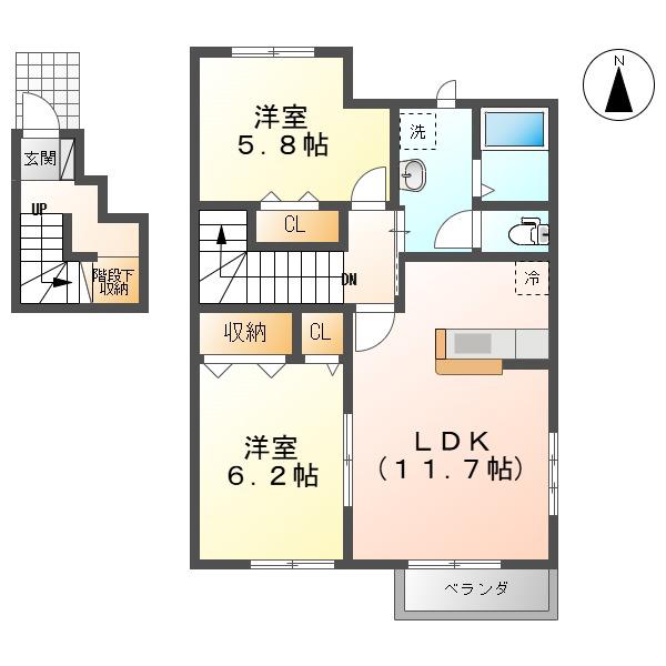 サンフローラA(2LDK/2階)の間取り写真