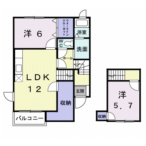 フォンテーヌ・III(2LDK/2階)の間取り写真