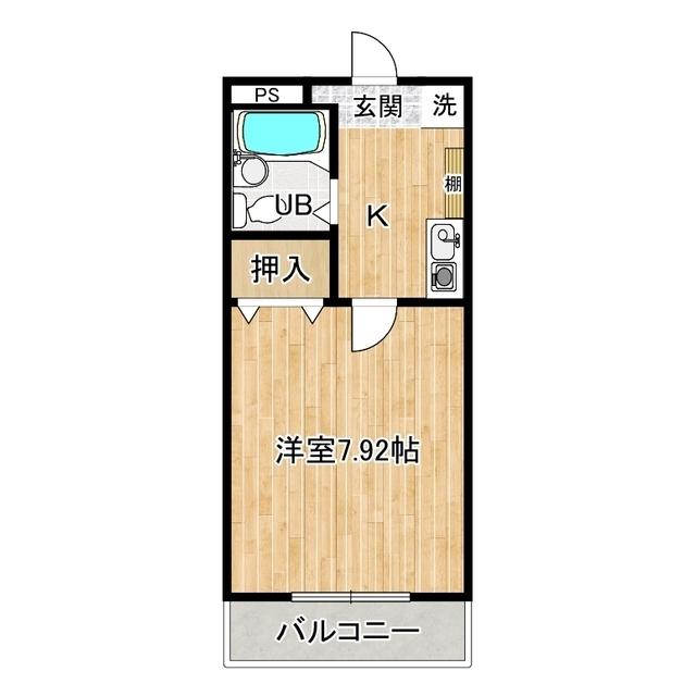 ヴィラージュ一ノ瀬(1K/3階)の間取り写真
