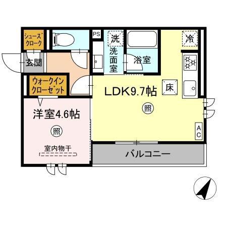D-ROOMサンライズ A棟(1LDK/1階)の間取り写真