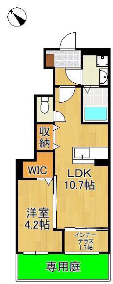 ボンシャンス楠木(1LDK/1階)の間取り写真