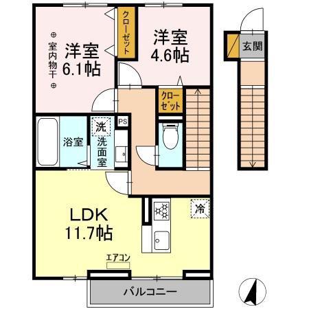 ソレイユ(2LDK/2階)の間取り写真