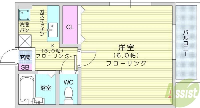 ジュネス宮町(1K/2階)の間取り写真