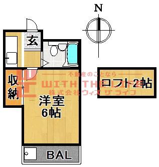 プライマリー久留米大前(1K/1階)の間取り写真