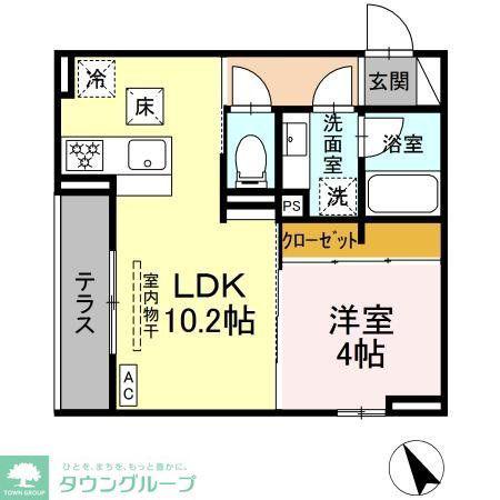DBLESS和田町(1LDK/1階)の間取り写真
