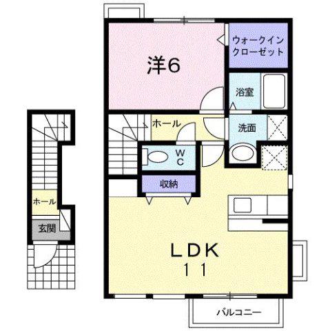 メゾネットアイB(1LDK/2階)の間取り写真