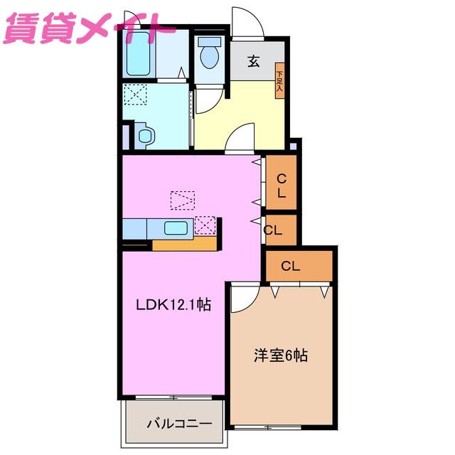 ソレアードI B棟(1LDK/1階)の間取り写真