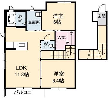 シャ一メゾンのぞみ C棟(2LDK/2階)の間取り写真