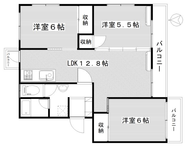 サンハイツ高井(3LDK/2階)の間取り写真