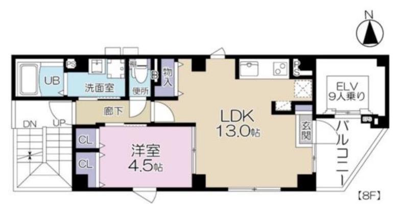ランドデン舟町(1LDK/8階)の間取り写真