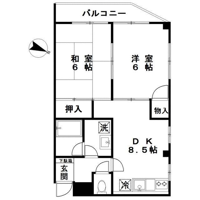 キャッスル相模原(2DK/3階)の間取り写真