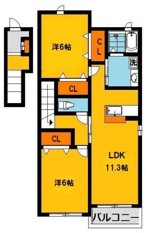 クラール・ハイムD(2LDK/2階)の間取り写真