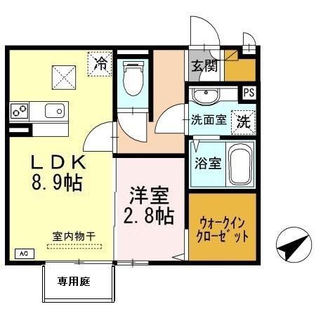 サンライズ中地(1LDK/1階)の間取り写真