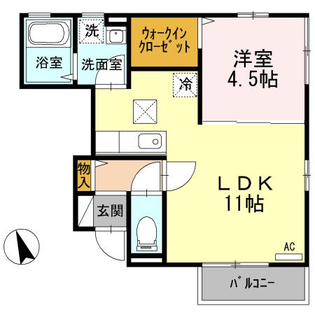 シュクレール・フォー(1LDK/1階)の間取り写真