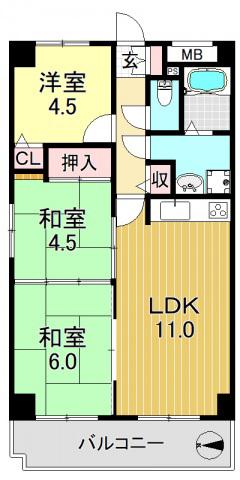 クロスウェイ平野(3LDK/3階)の間取り写真