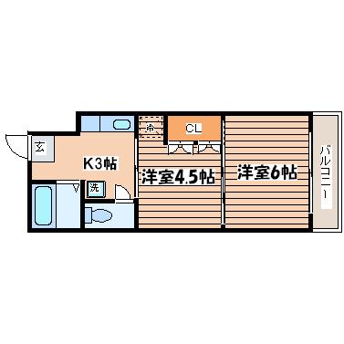イーグルハイツ宮千代(2K/1階)の間取り写真