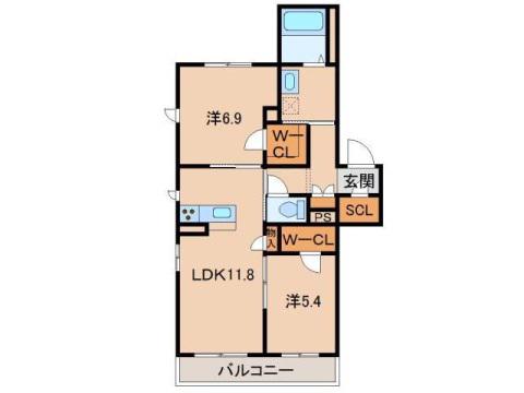 ベレオ小野町(2LDK/3階)の間取り写真