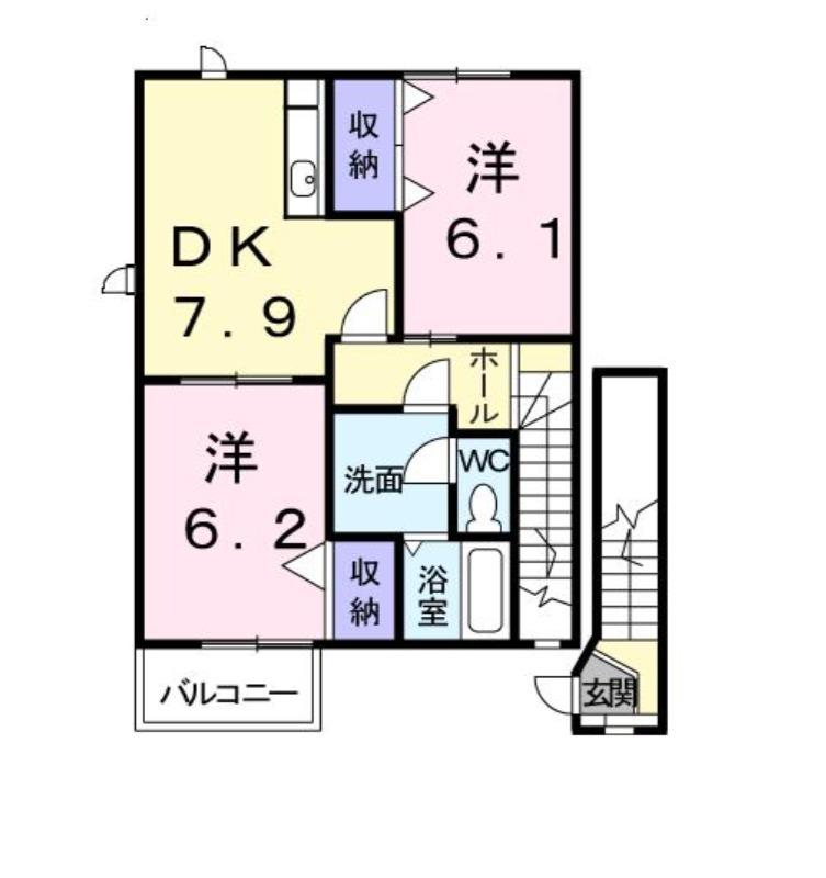 プロムナードつきのわ(2DK/2階)の間取り写真