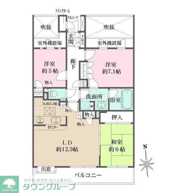 津田沼パークホームズ弐番館(3LDK/1階)の間取り写真