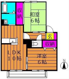 ビアン連島D棟(2LDK/1階)の間取り写真