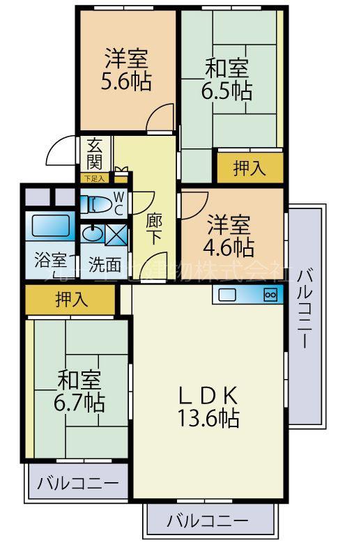 東千葉ハイツ5号棟(4LDK/2階)の間取り写真
