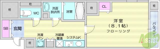 カスタリア勾当台公園(1K/4階)の間取り写真