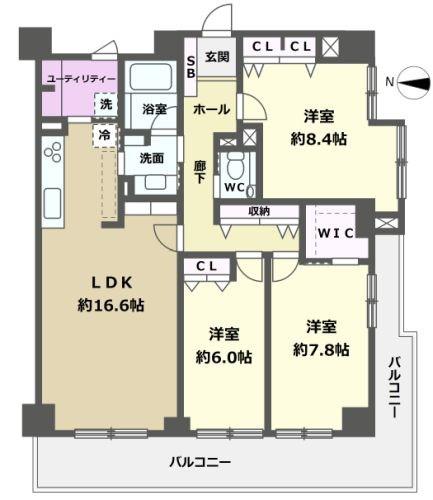 シーサイドももちヴェルデコート5番館(3LDK/7階)の間取り写真