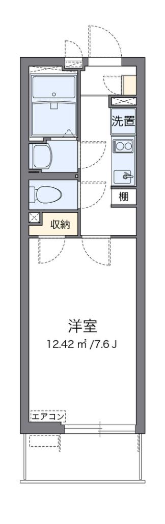 クレイノソラーレ平塚(1K/2階)の間取り写真