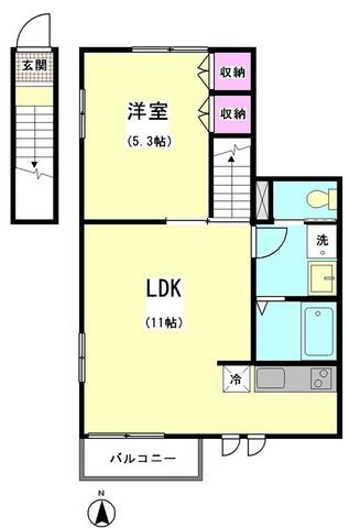 MAISON SUCRE(1LDK/2階)の間取り写真