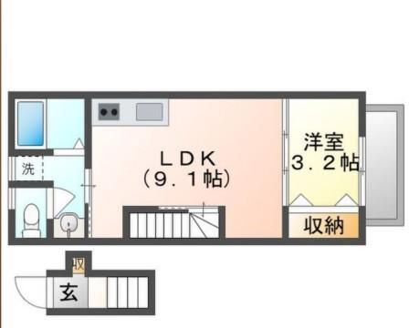 サンフォルテ三木西(1LDK/2階)の間取り写真