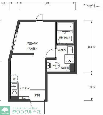 BASE三ツ沢下町(1DK/2階)の間取り写真