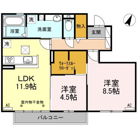 コーポ黄金島(2LDK/1階)の間取り写真
