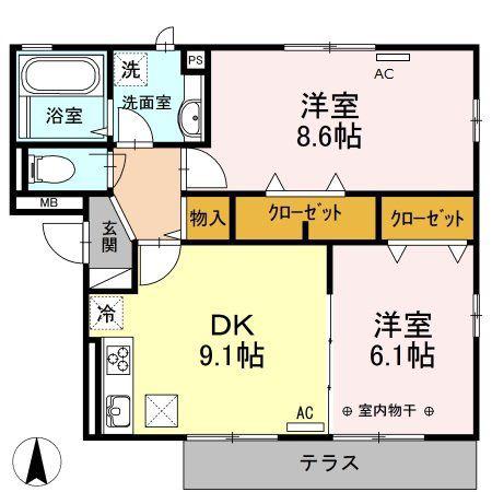 キャレ・メゾンII(2DK/1階)の間取り写真