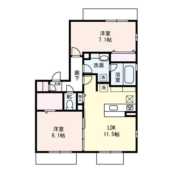 ラヴィベルセタ(2LDK/1階)の間取り写真