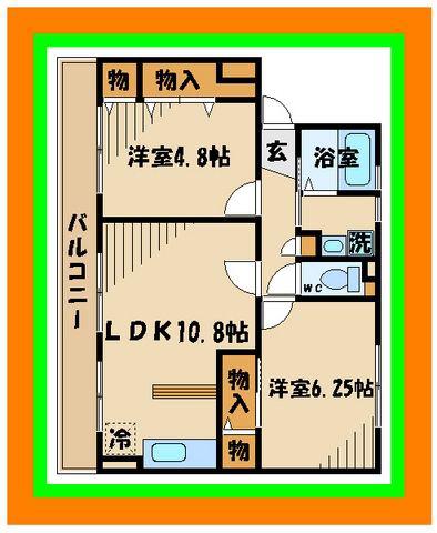 ヴィラージュ府中(2LDK/1階)の間取り写真