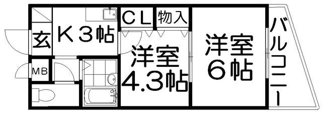 センチュリー香里園(2K/5階)の間取り写真