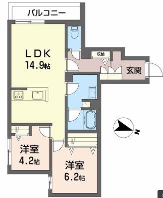 シャーメゾン 松永(2LDK/2階)の間取り写真