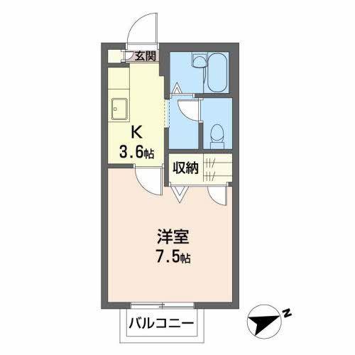 クレール香詩夢(1K/2階)の間取り写真