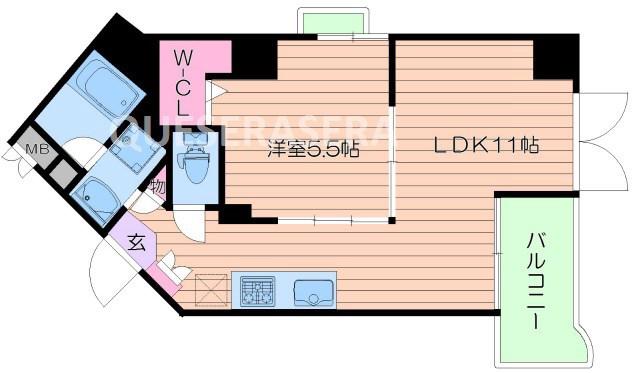 ユニゾン(1LDK/6階)の間取り写真