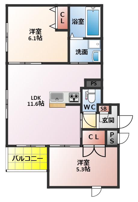 ヴェステン香里(2LDK/3階)の間取り写真