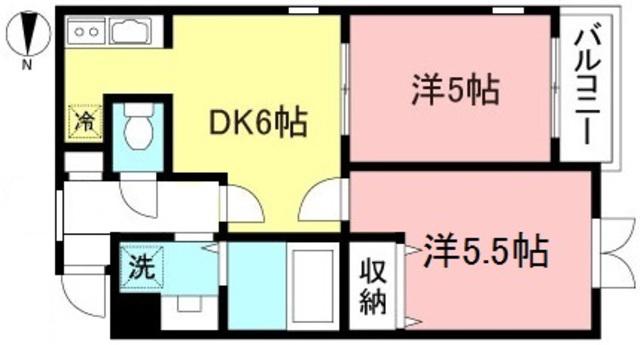 グリーンヴィラロカ(2DK/2階)の間取り写真