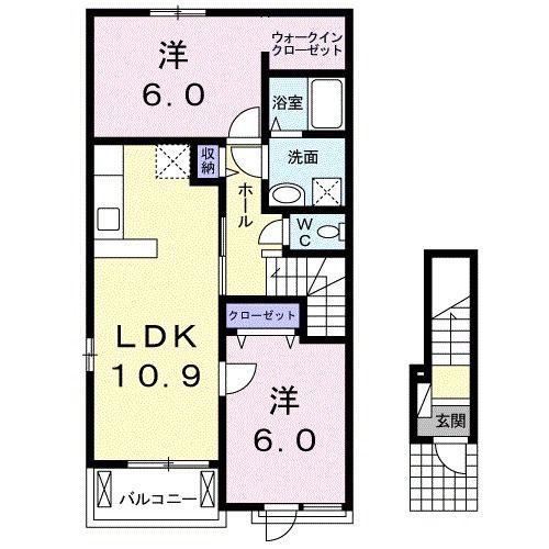 ビサイド・フォーリストA(2LDK/2階)の間取り写真