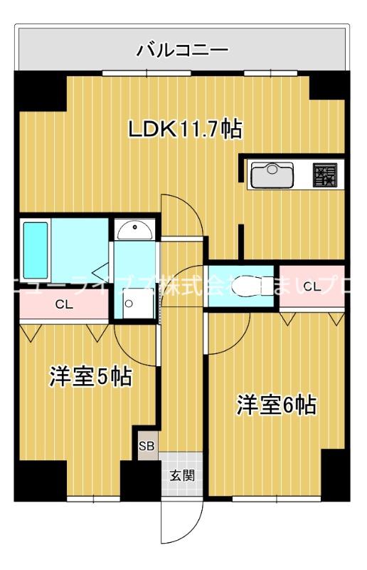 エムプラザ香里六番館(2LDK/6階)の間取り写真
