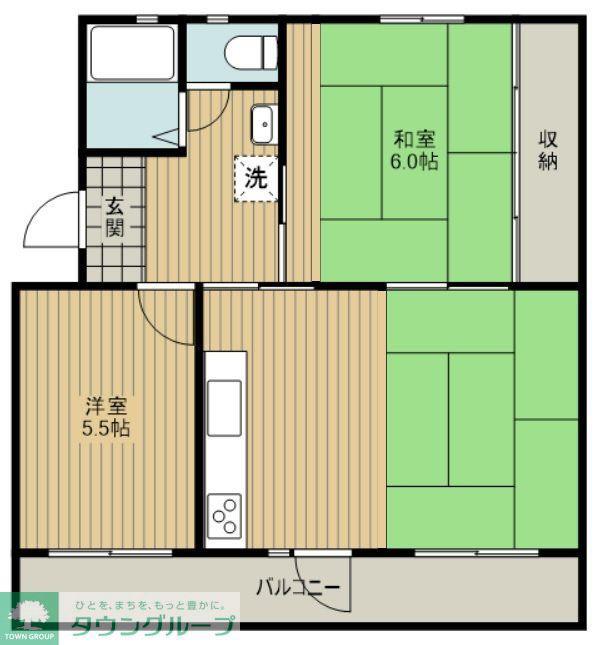 狭山台第一公団マンション第16号棟(2LDK/2階)の間取り写真
