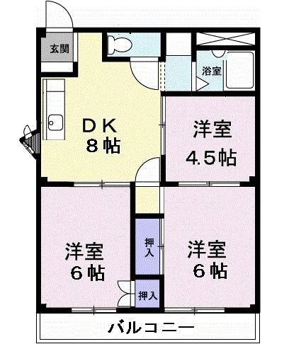 シティハイツ.エイト(3DK/2階)の間取り写真