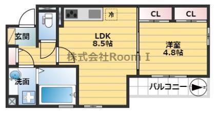 ラムココ真田山(1LDK/1階)の間取り写真